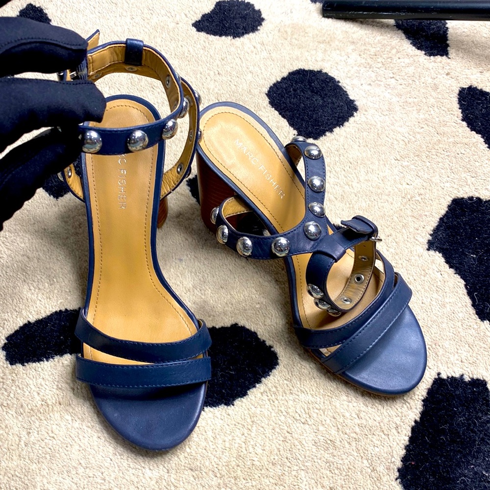 Marc Fisher | blue leather silver stud thick heels